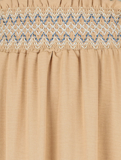 Jupe longue fluide taille haute élastiquée - Camel - 3