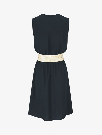 Robe mi-longue évasée sans manches - Marine - 2