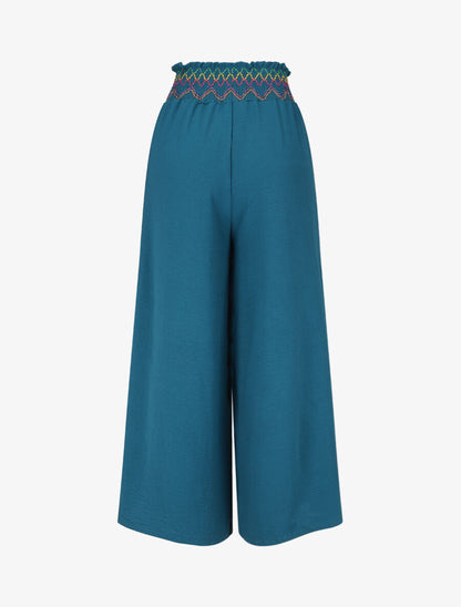 Pantalon ample taille haute uni - Bleu canard - 2
