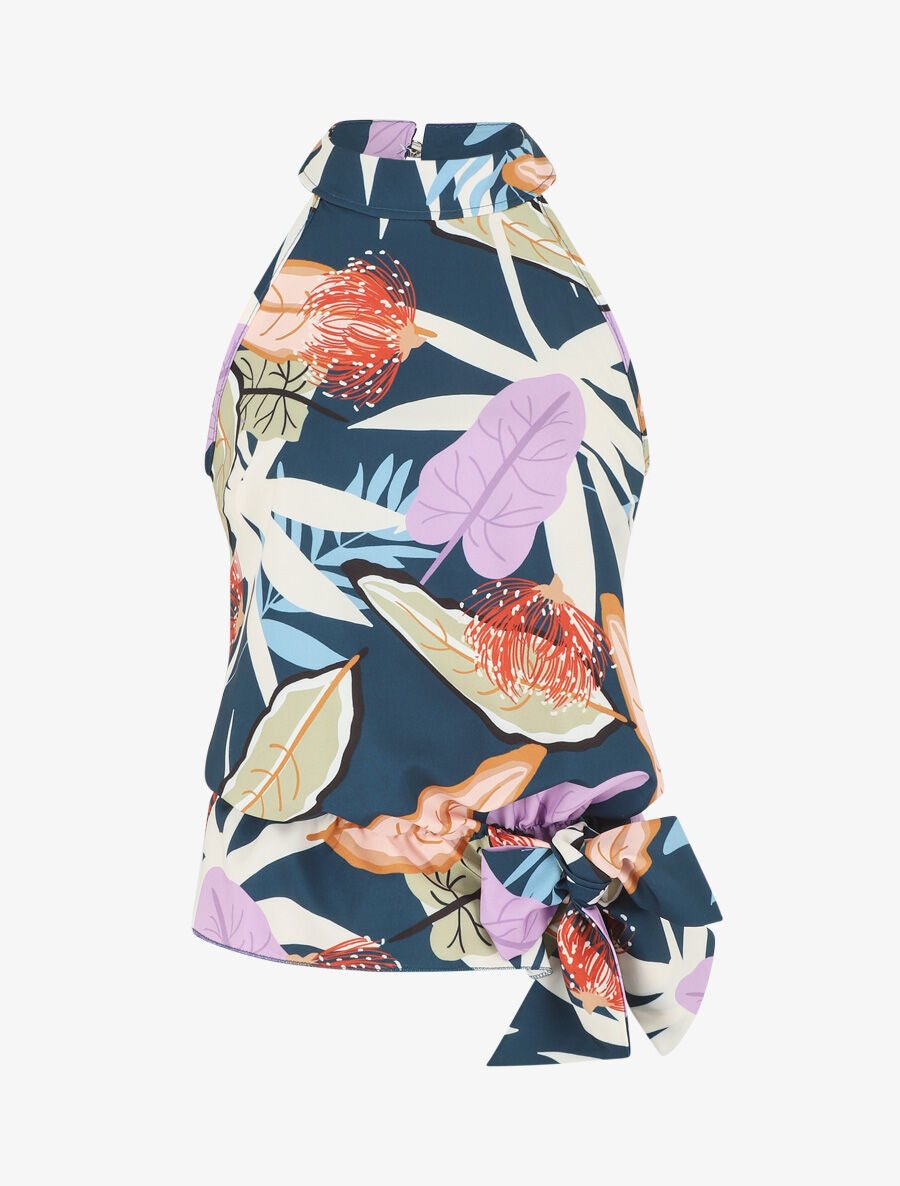 Top sans manches imprimé floral - Bleu canard - 1