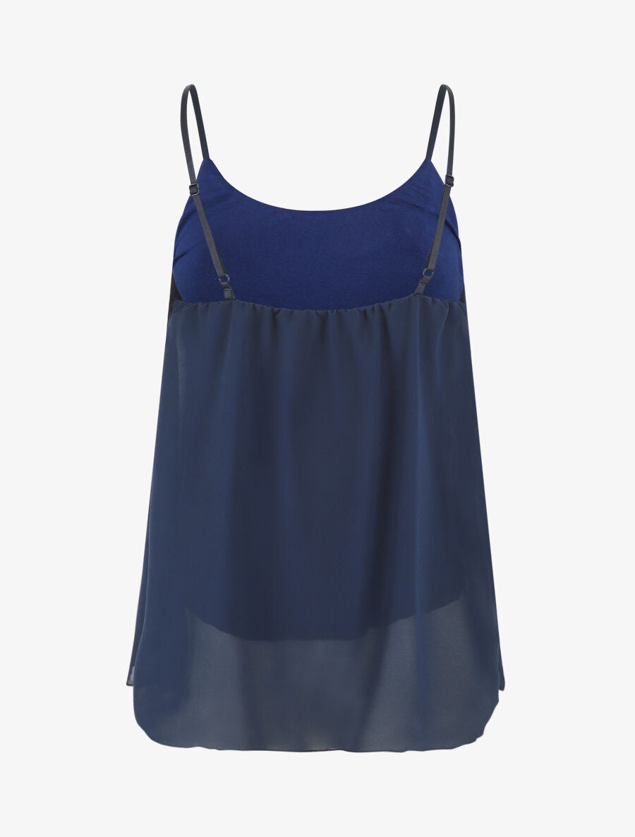 Top uni en voile à bretelles et bijou - Marine - 2