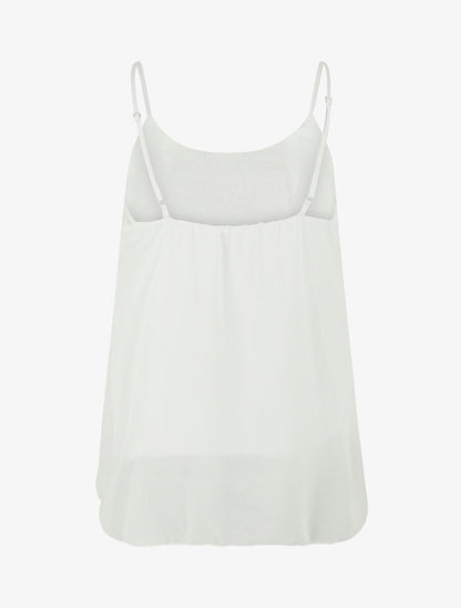 Top uni en voile à bretelles et bijou - Blanc - 2
