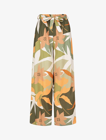 Pantalon ample imprimé grandes fleurs - Kaki - 1
