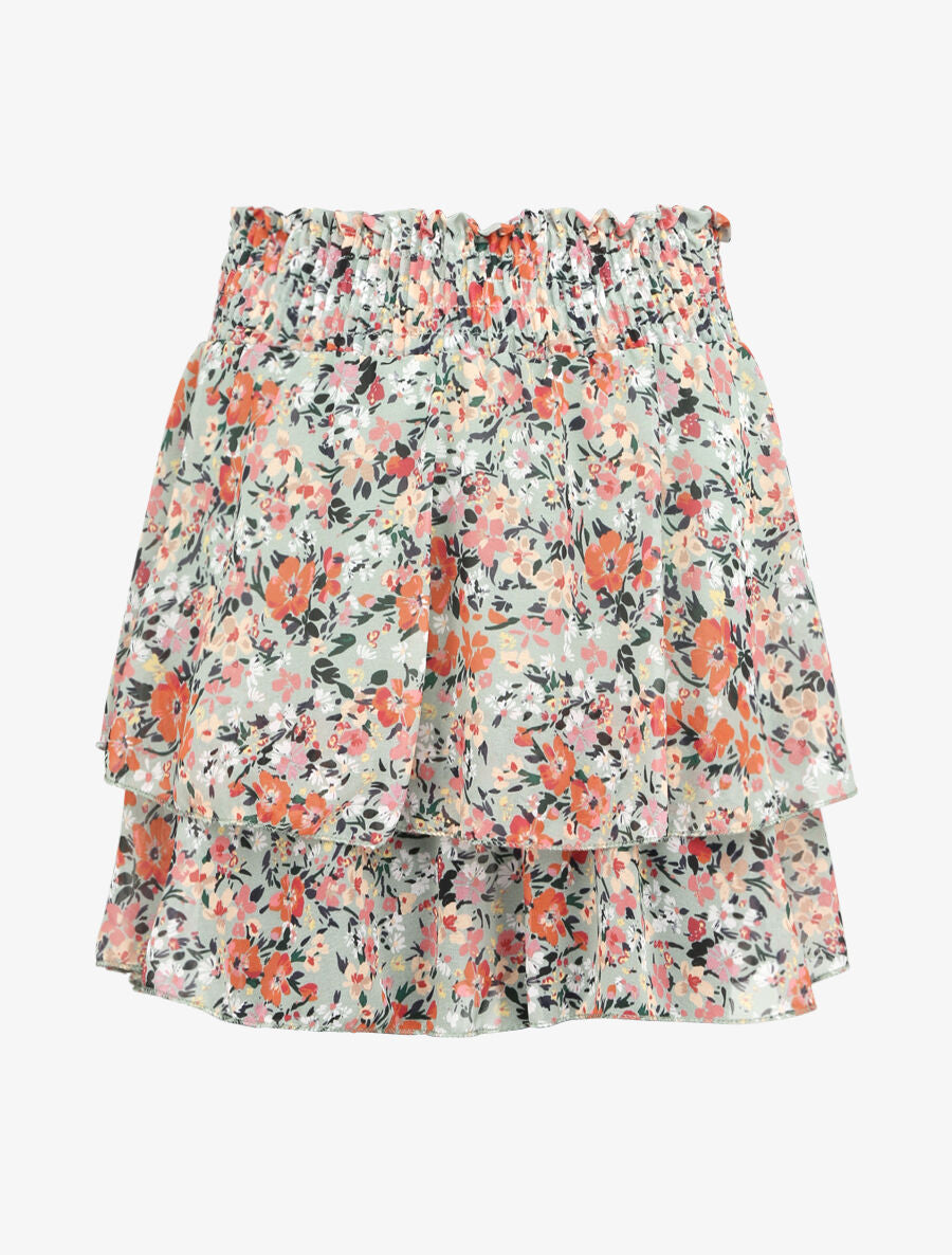 Mini-jupe patineuse à imprimé fleuri - Vert clair - 1