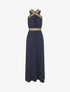 Robe longue unie col américain fantaisie - Marine - 1