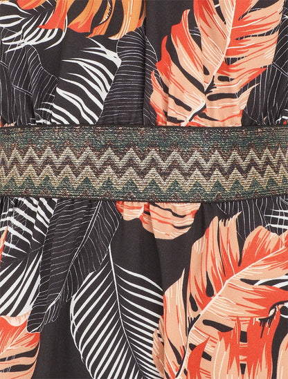Robe longue imprimé tropical à larges bretelles croisées - Noir - 3
