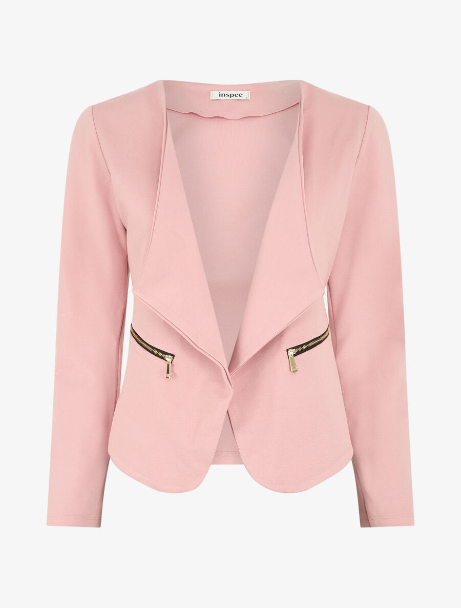 Blazer uni à poches zippées - Rose - 1