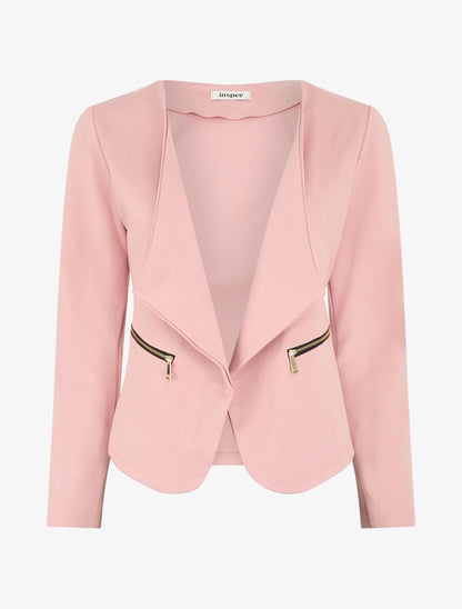 Blazer uni à poches zippées - Rose - 1