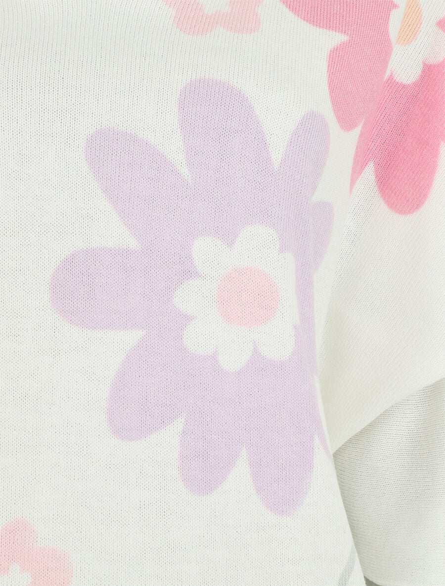 Pull imprimé fleurs à manches chauves-souris - Lilas - 3