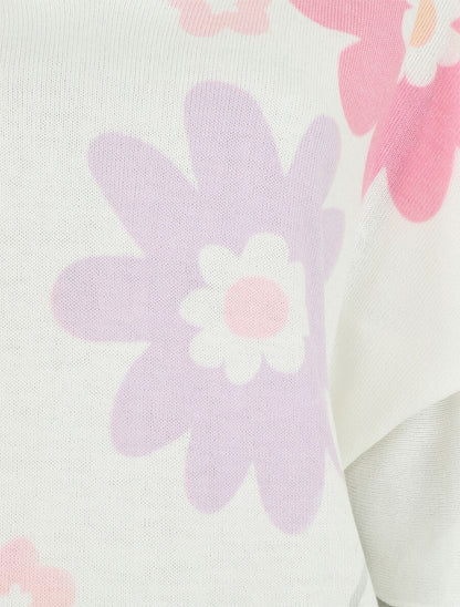 Pull imprimé fleurs à manches chauves-souris - Lilas - 3