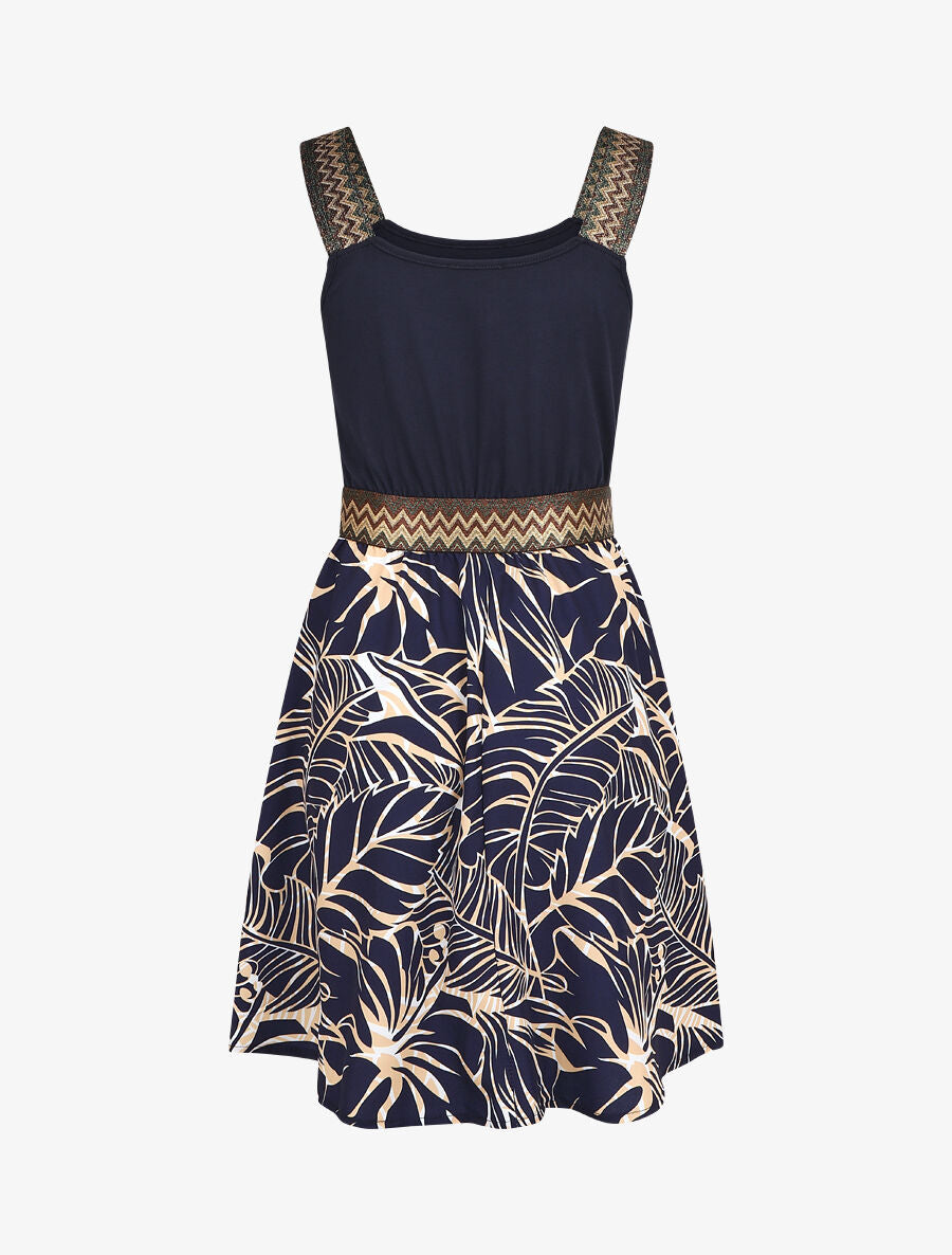 Robe courte tropicale bretelles fantaisies - Marine - 3