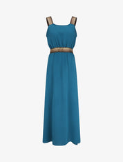 Robe longue unie bretelles fantaisies - Bleu canard - 4