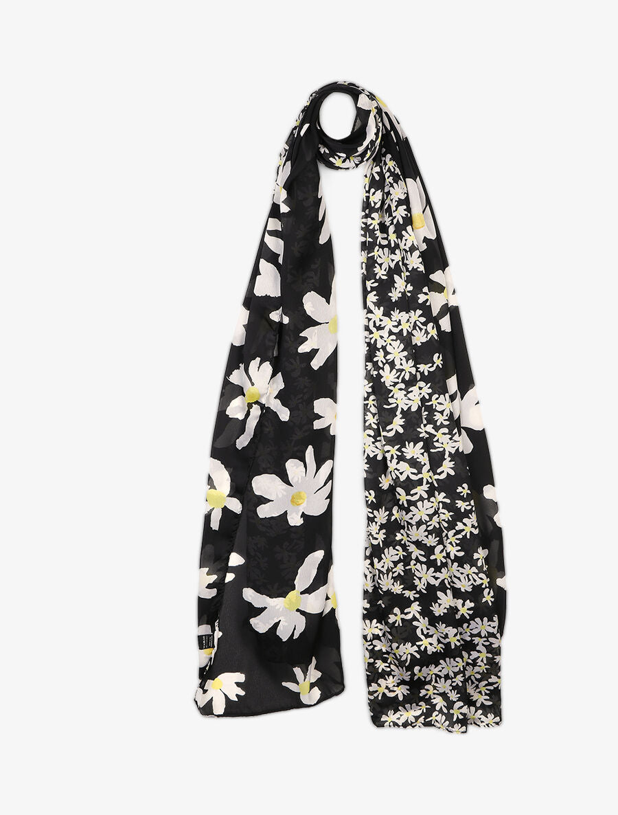 Foulard en soie mélangée imprimé marguerites - Noir - 1