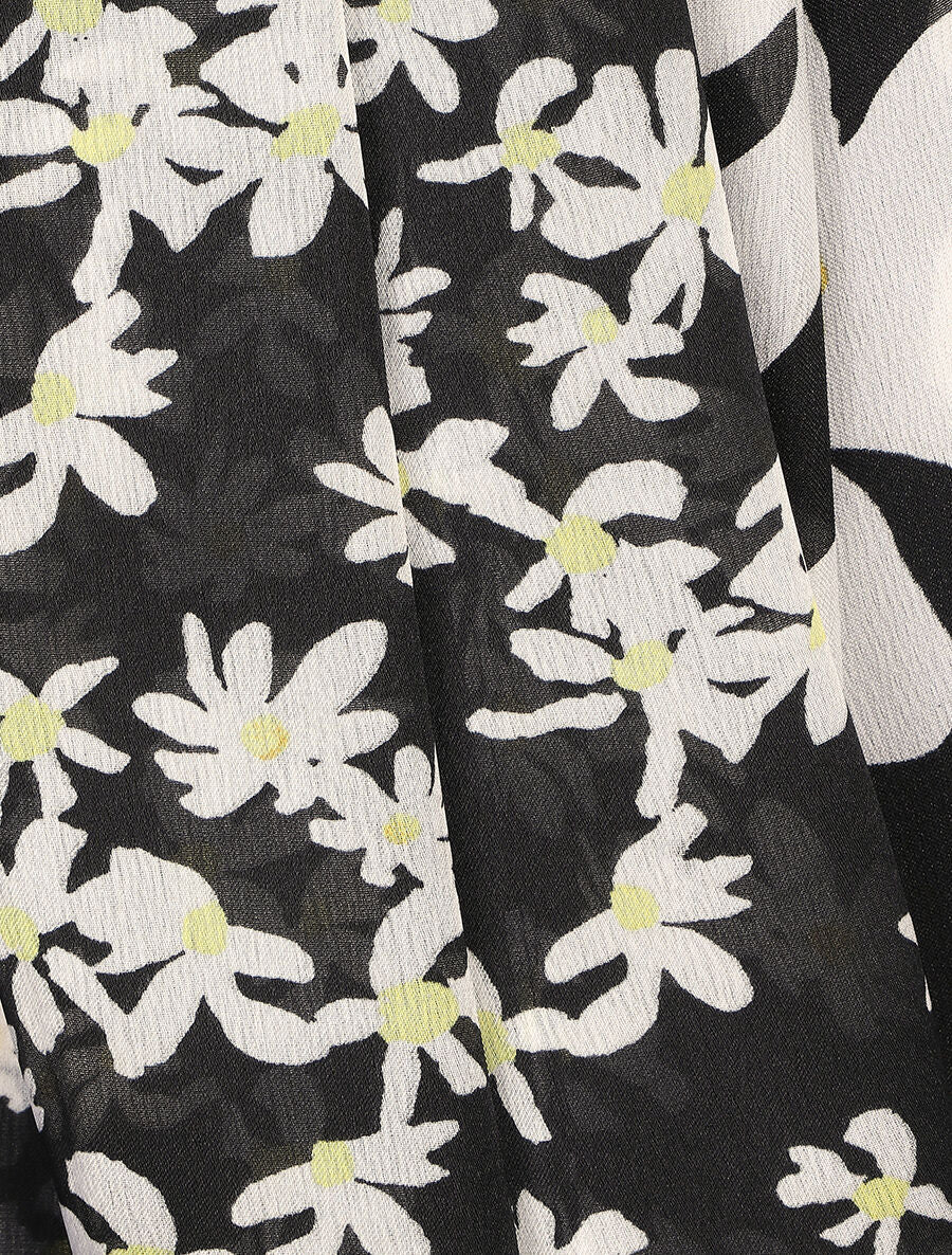 Foulard en soie mélangée imprimé marguerites - Noir - 3