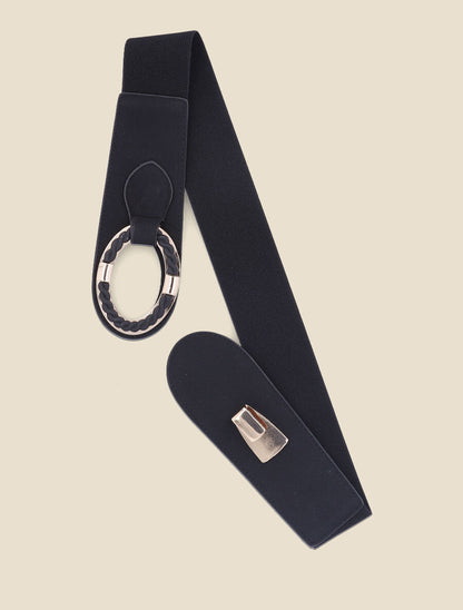 Ceinture bi-matière à boucle tressée - Noir - 1