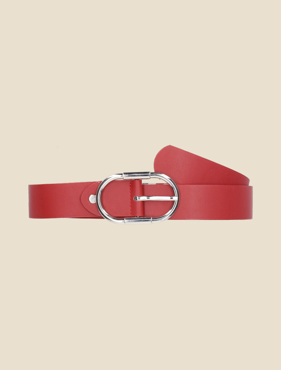 Ceinture en simili à boucle ovale - Rouge - 3
