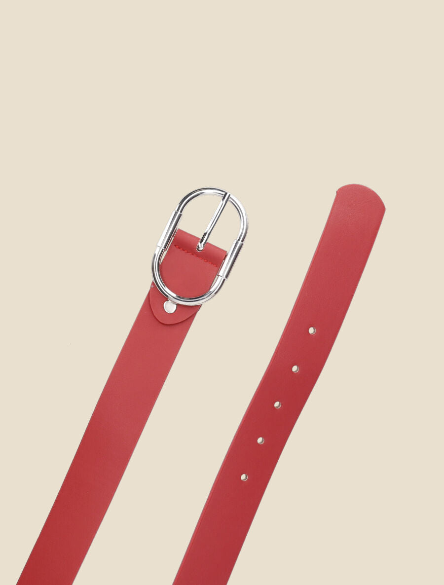 Ceinture en simili à boucle ovale - Rouge - 2