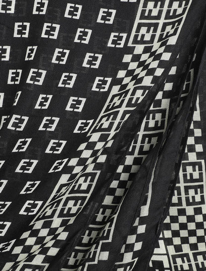 Foulard effiloché à imprimé graphique - Noir - 3