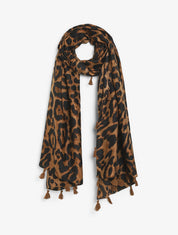 Foulard à imprimé léopard et pampilles - Noir - 4