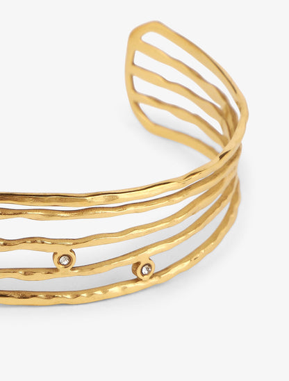 Jonc ouvert mutiples rangs ornés de strass - Or - 3
