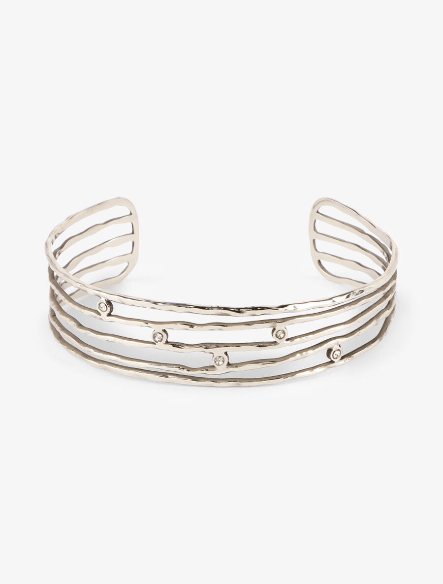 Jonc ouvert mutiples rangs ornés de strass - Argent - 2