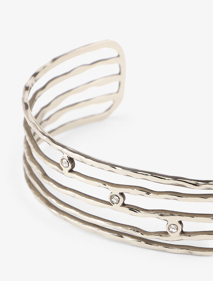 Jonc ouvert mutiples rangs ornés de strass - Argent - 3
