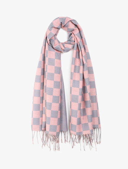 Echarpe motif damier - Rose - 4