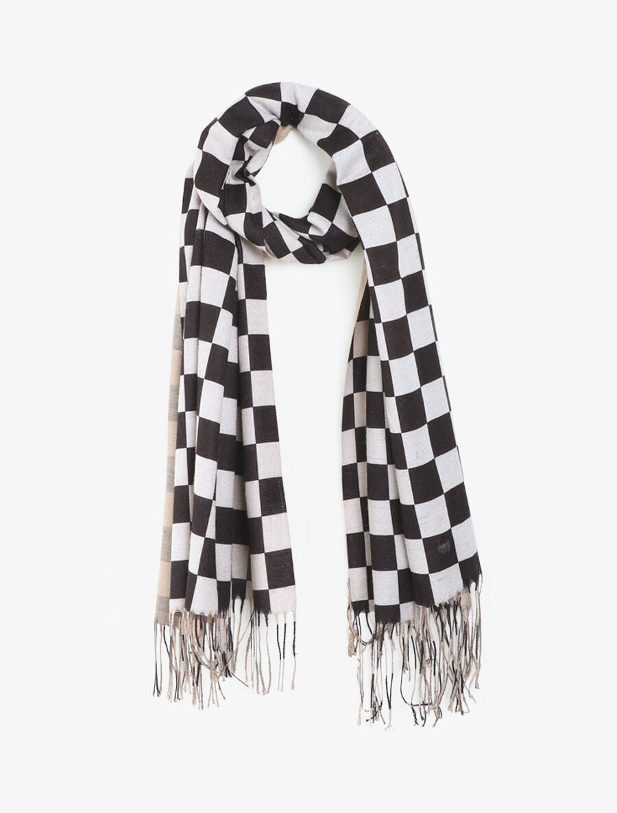 Echarpe motif damier - Noir - 4