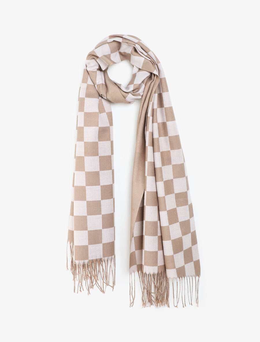 Echarpe motif damier - Beige - 1
