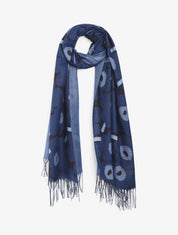 Echarpe fleurie à franges - Bleu - 4