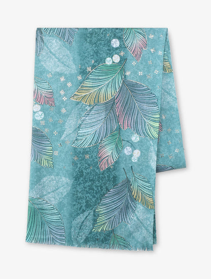 Echarpe motif feuilles à franges - Vert - 2
