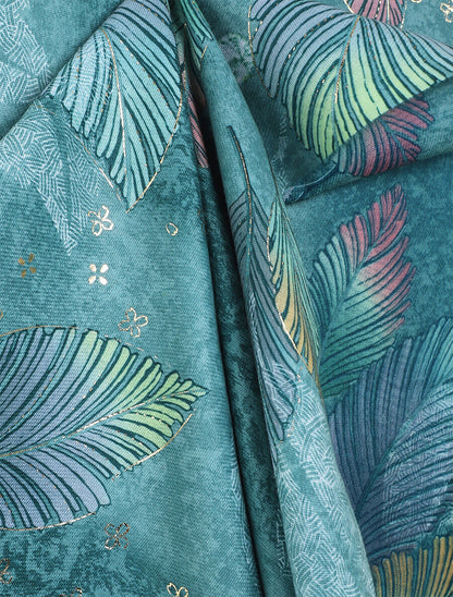Echarpe motif feuilles à franges - Vert - 3