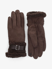 Gants fourrés en suédine - Marron - 1
