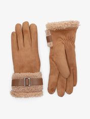 Gants fourrés en suédine - Camel - 1