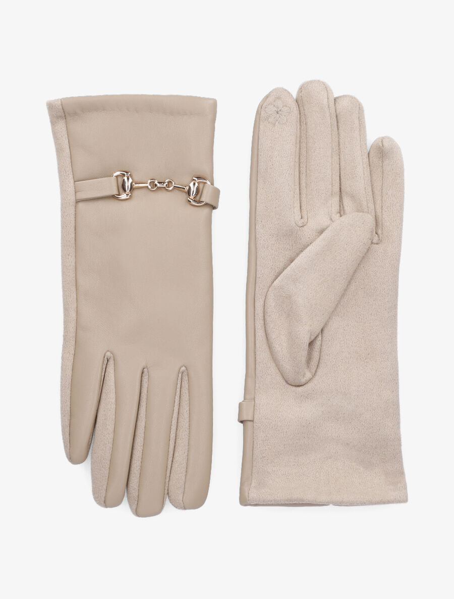 Gants bi-matière - Beige - 2