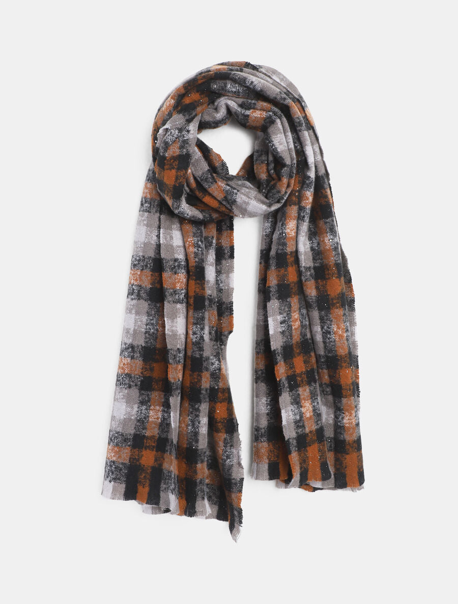 Echarpe à imprimé tartan irisé - Noir - 4