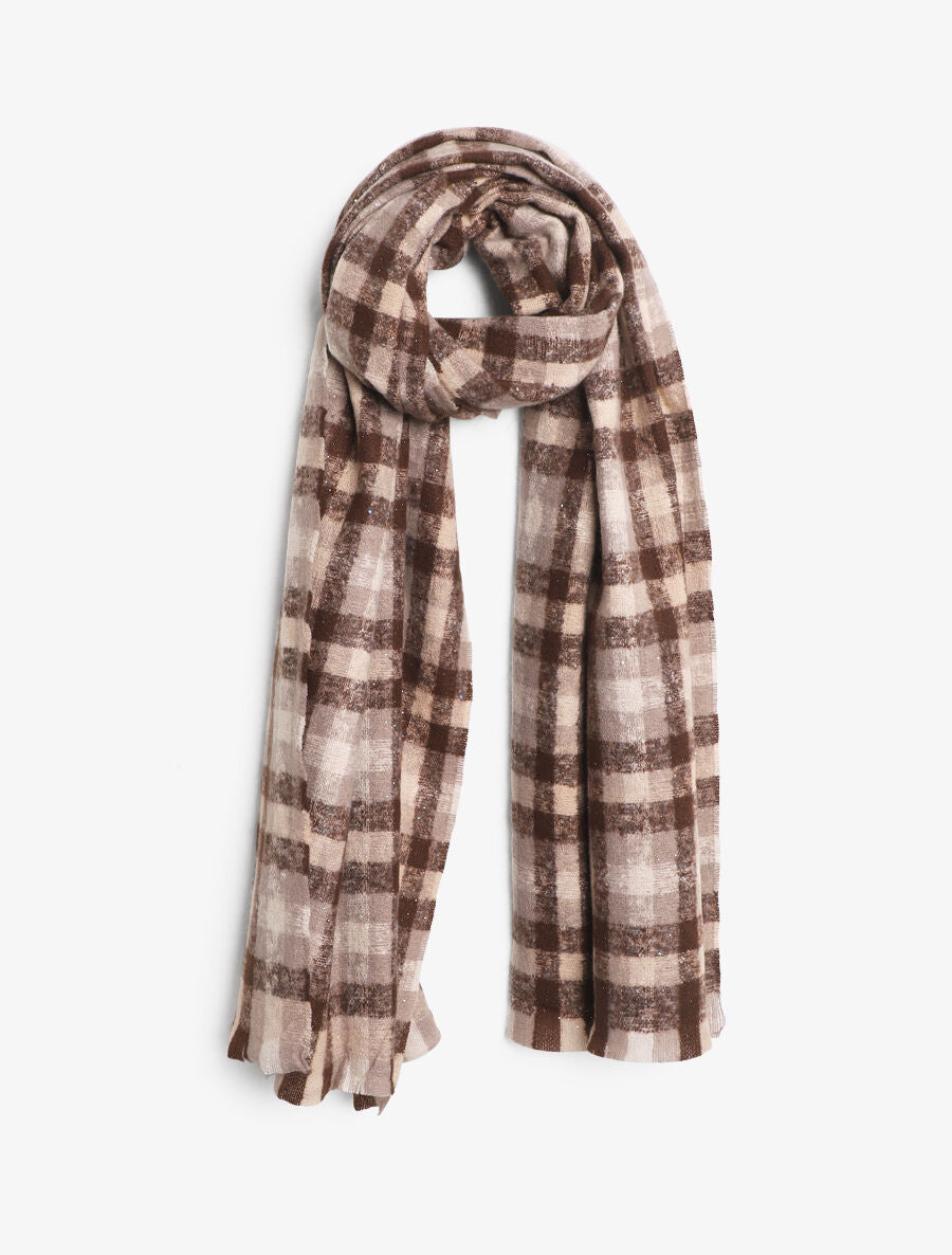 Echarpe à imprimé tartan irisé - Beige - 4