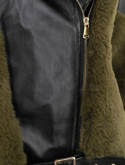 Perfecto en simili et fourrure synthétique - Kaki - 3