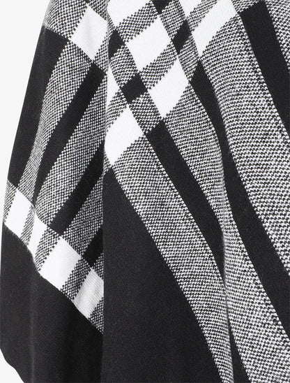 Châle à carreaux et boucle - Noir - 3