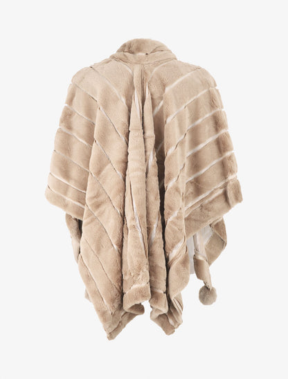 Châle en fourrure synthétique à pompons - Taupe - 2