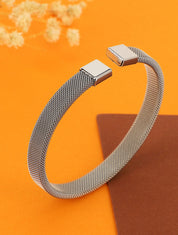 Jonc ouvert style maille polonaise - Argent - 1