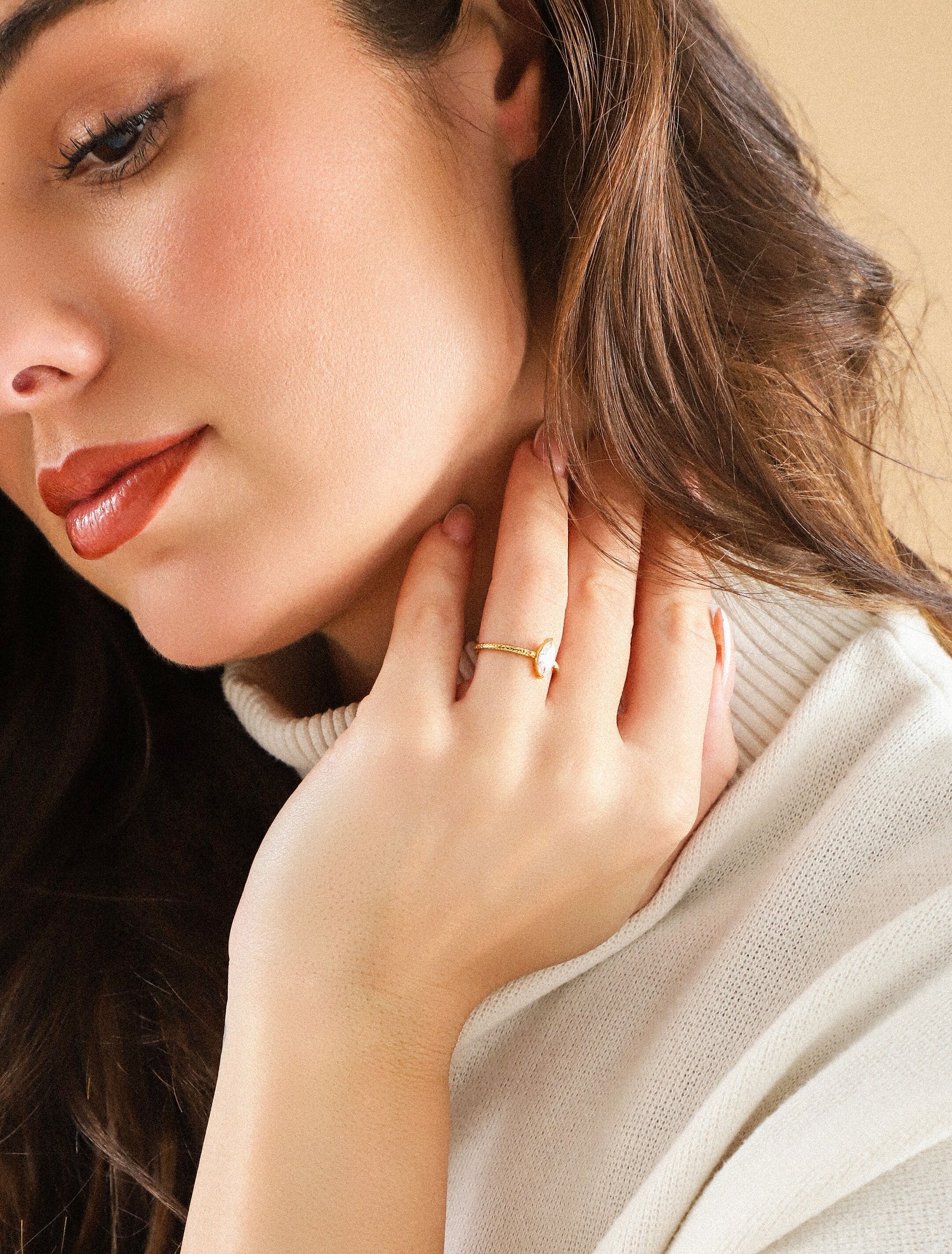 Bague ajustable à pierre marquise - Or - 4