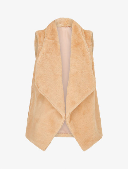 Gilet sans manches en fourrure synthétique - Beige - 1