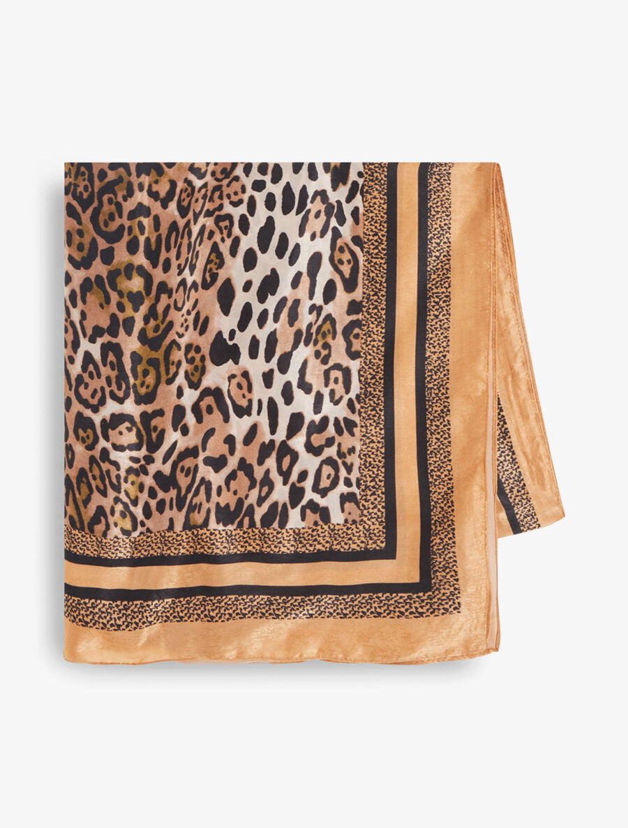 Foulard imprimé léopard et guépard - Camel - 2