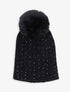 Bonnet côtelé à perles et pompon - Noir - 1