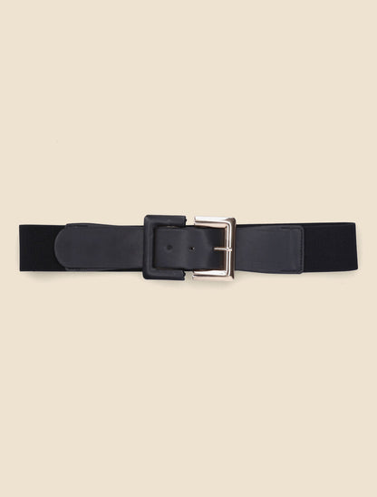 Ceinture élastiquée à boucle carrée - Noir - 2