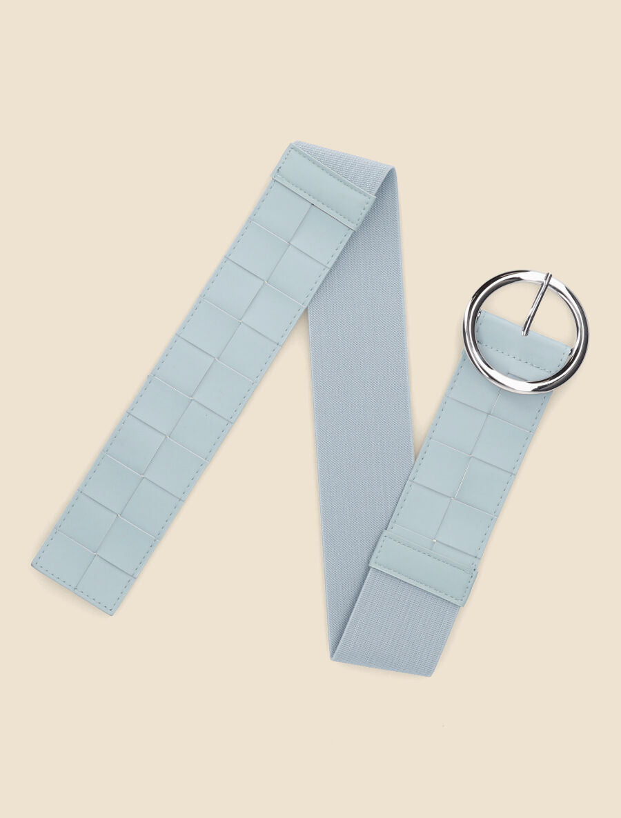 Ceinture élastiquée effet tressé à boucle ronde - Bleu clair - 1