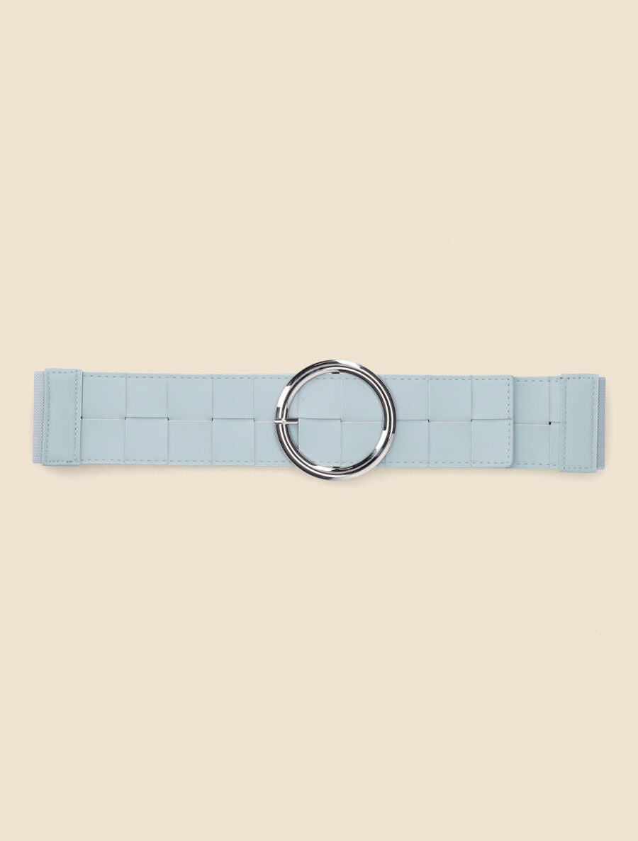 Ceinture élastiquée effet tressé à boucle ronde - Bleu clair - 2