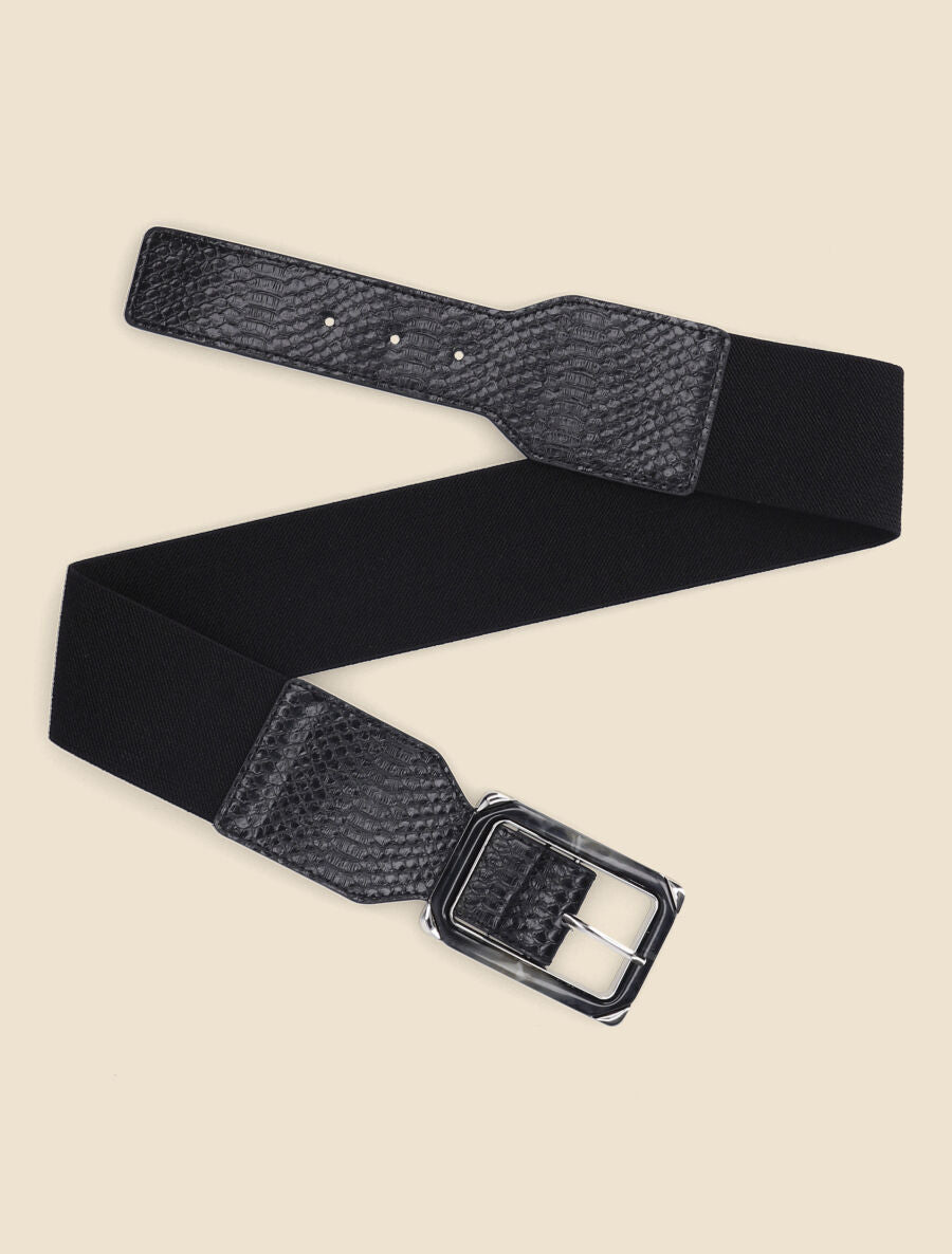 Ceinture python à boucle carrée - Noir - 1