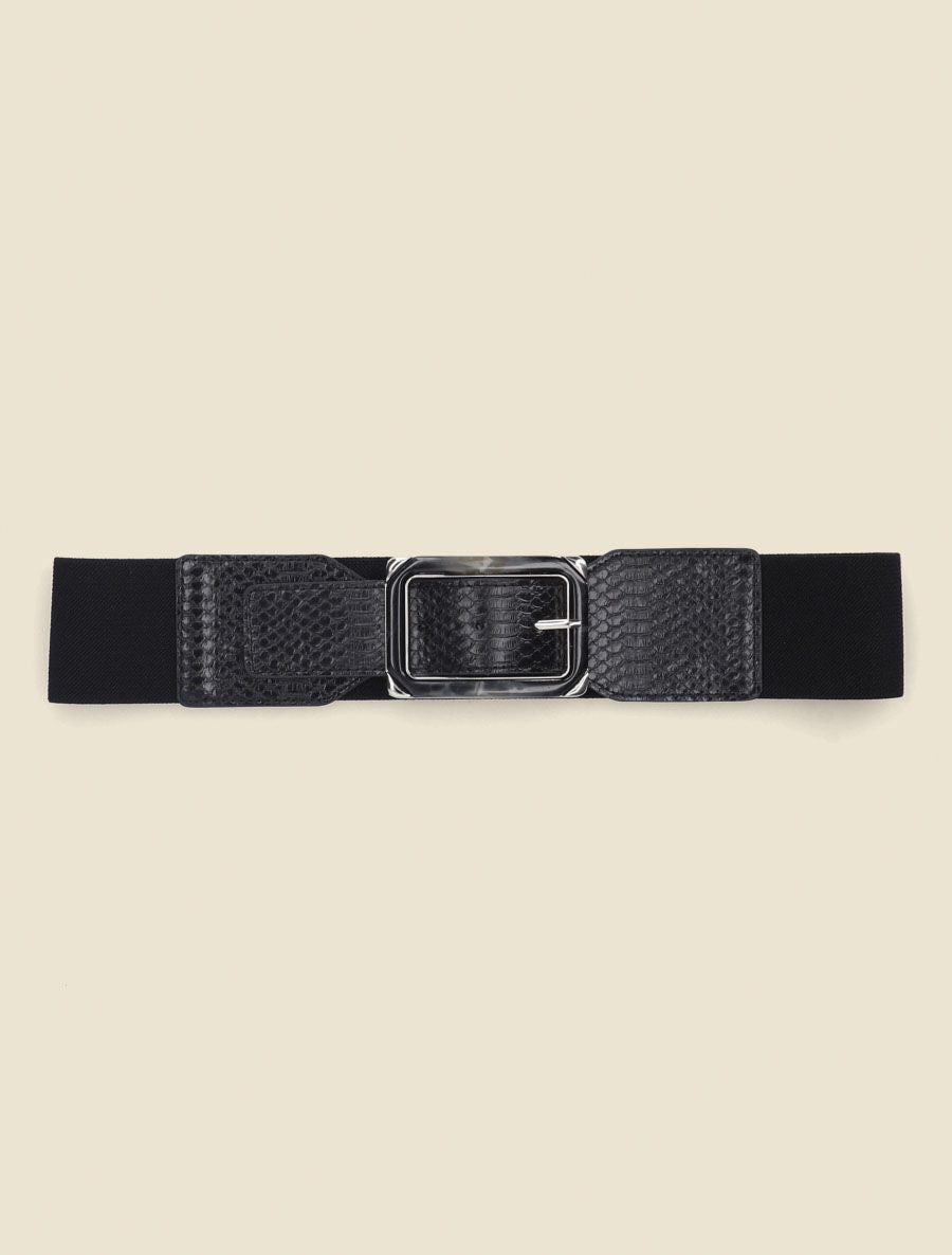 Ceinture python à boucle carrée - Noir - 2
